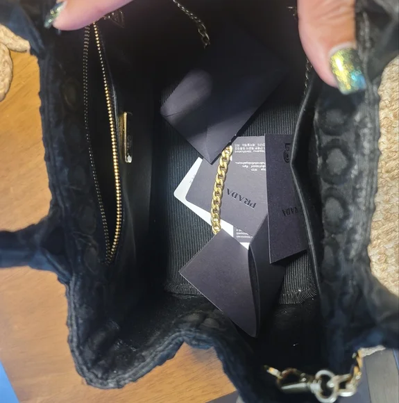 Prada Black Textured Handbag with Gold Chain - Picture 5 of 12